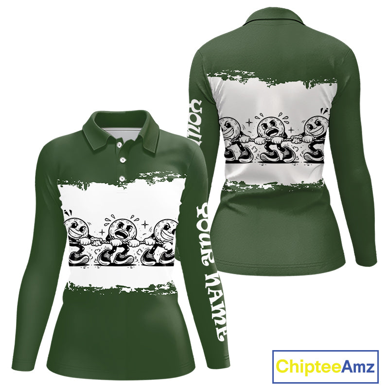 Funny Womens Golf Polo Shirt Green And White Golf Balls Personalized Golf Shirts For Womens NHT787