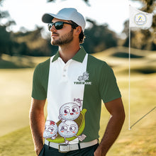 Load image into Gallery viewer, Mens Custom Green White Golf Team Polo Shirt, Funny Golf Ball Family Design, Matching Team Outfit NHT789