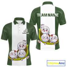 Load image into Gallery viewer, Mens Custom Green White Golf Team Polo Shirt, Funny Golf Ball Family Design, Matching Team Outfit NHT789