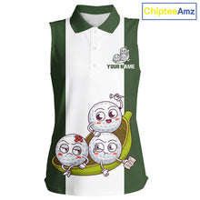 Load image into Gallery viewer, Custom Green White Sleeveless Womens Golf Team Polo Shirt, Funny Golf Ball Family Design, Matching Team Outfit NHT789