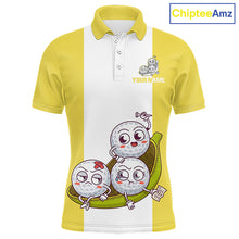 Load image into Gallery viewer, Mens Custom Yellow White Golf Team Polo Shirt, Funny Golf Ball Family Design, Matching Team Outfit NHT790