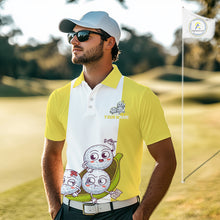 Load image into Gallery viewer, Mens Custom Yellow White Golf Team Polo Shirt, Funny Golf Ball Family Design, Matching Team Outfit NHT790
