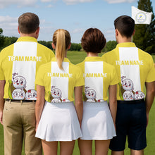 Load image into Gallery viewer, Mens Custom Yellow White Golf Team Polo Shirt, Funny Golf Ball Family Design, Matching Team Outfit NHT790