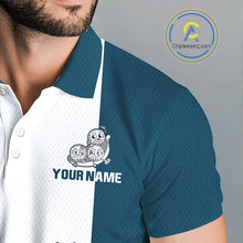 Load image into Gallery viewer, Mens Custom Blue Teal White Golf Team Polo Shirt, Funny Golf Ball Family Design, Matching Team Outfit NHT791