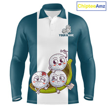 Load image into Gallery viewer, Mens Custom Blue Teal White Golf Team Polo Shirt, Funny Golf Ball Family Design, Matching Team Outfit NHT791