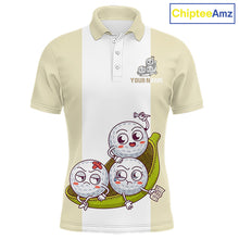 Load image into Gallery viewer, Mens Custom Beige White Golf Team Polo Shirt, Funny Golf Ball Family Design, Matching Team Outfit NHT792