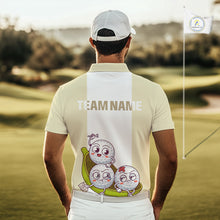 Load image into Gallery viewer, Mens Custom Beige White Golf Team Polo Shirt, Funny Golf Ball Family Design, Matching Team Outfit NHT792
