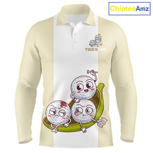 Load image into Gallery viewer, Mens Custom Beige White Golf Team Polo Shirt, Funny Golf Ball Family Design, Matching Team Outfit NHT792