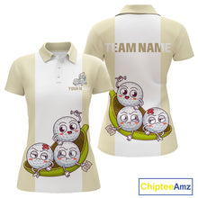 Load image into Gallery viewer, Custom Beige White Womens Golf Team Polo Shirt, Funny Golf Ball Family Design, Matching Team Outfit NHT792