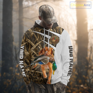 Mallard Duck Hunting Shirt Custom Name with Vizsla Dog Camo Hunting Clothes, Hunting Shirts NHT152