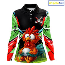Load image into Gallery viewer, Personalized Crazy Rooster Golf Polo Shirt  Green Abstract Geometric Golf Apparel for Womens