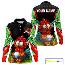 Load image into Gallery viewer, Personalized Crazy Rooster Golf Polo Shirt  Green Abstract Geometric Golf Apparel for Womens