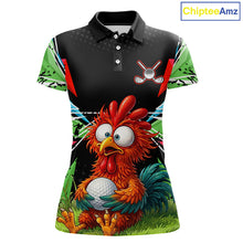Load image into Gallery viewer, Personalized Crazy Rooster Golf Polo Shirt  Green Abstract Geometric Golf Apparel for Womens