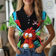 Load image into Gallery viewer, Personalized Crazy Rooster Golf Polo Green Abstract Geometric Golf Apparel For Womens NHT955
