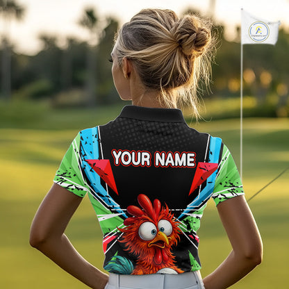 Personalized Crazy Rooster Golf Polo Green Abstract Geometric Golf Apparel For Womens NHT955