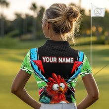Load image into Gallery viewer, Personalized Crazy Rooster Golf Polo Green Abstract Geometric Golf Apparel For Womens NHT955