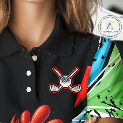 Personalized Crazy Rooster Golf Polo Green Abstract Geometric Golf Apparel For Womens NHT955