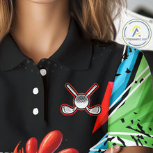 Load image into Gallery viewer, Personalized Crazy Rooster Golf Polo Green Abstract Geometric Golf Apparel For Womens NHT955