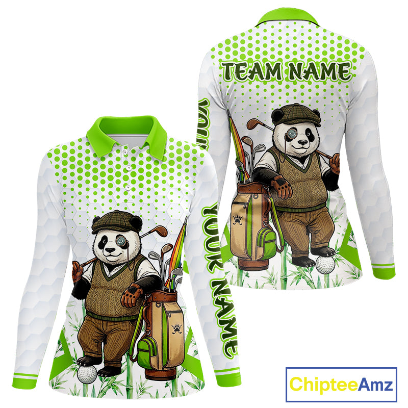 Personalized Vintage Panda Gentleman Golf Polo, Performance Golf Jersey For Womens