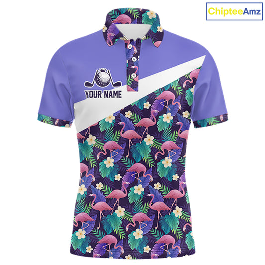 Purple Flamingo Tropical Pattern Golf Polo Shirt Custom Golf Shirts For Mens NHT584