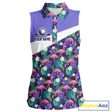 Load image into Gallery viewer, Purple Flamingo Tropical Pattern Womens Sleeveless Golf Polo Shirt Custom Golf Shirts For Golfer NHT584