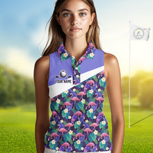 Load image into Gallery viewer, Purple Flamingo Tropical Pattern Womens Sleeveless Golf Polo Shirt Custom Golf Shirts For Golfer NHT584
