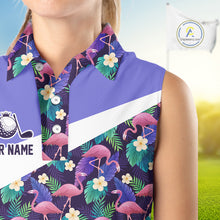 Load image into Gallery viewer, Purple Flamingo Tropical Pattern Womens Sleeveless Golf Polo Shirt Custom Golf Shirts For Golfer NHT584