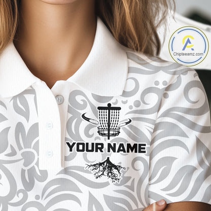 Disc Golf Polo Shirt With Clean Monochrome Design, Customizable Name, Unisex Sports Jersey For Womens NHT805