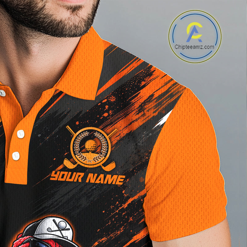 Custom Turkey Men Golf Polo Shirt, Funny Thanksgiving Golf Shirt, Orange Black Golf Team Apparel NHT1407