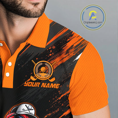 Custom Turkey Men Golf Polo Shirt, Funny Thanksgiving Golf Shirt, Orange Black Golf Team Apparel NHT1407