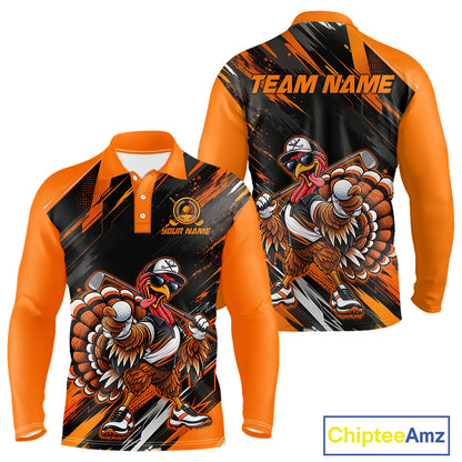 Custom Turkey Men Golf Polo Shirt, Funny Thanksgiving Golf Shirt, Orange Black Golf Team Apparel NHT1407
