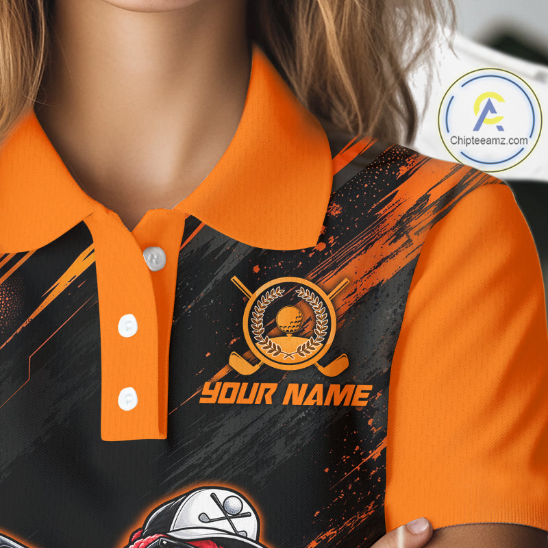 Custom Turkey Women Golf Polo Shirt, Funny Thanksgiving Golf Shirt, Orange Black Golf Team Apparel NHT1407