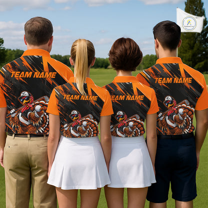 Custom Turkey Men Golf Polo Shirt, Funny Thanksgiving Golf Shirt, Orange Black Golf Team Apparel NHT1407