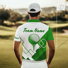 Load image into Gallery viewer, Personalized Mens Polo Golf Shirts Custom For Golfer White And Green Golf Shirts Team Golf Jersey NHT592