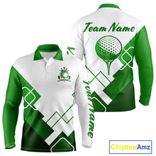 Load image into Gallery viewer, Personalized Mens Polo Golf Shirts Custom For Golfer White And Green Golf Shirts Team Golf Jersey NHT592