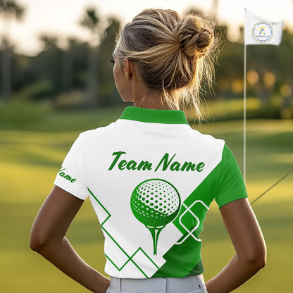 Personalized Polo Golf Shirts Custom For Womens White And Green Golf Shirts Team Golf Jersey NHT592