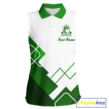 Load image into Gallery viewer, Personalized Polo Golf Shirts Custom For Golfer White And Green Womens Sleeveless Golf Shirts Team Golf Jersey NHT592