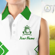 Load image into Gallery viewer, Personalized Polo Golf Shirts Custom For Golfer White And Green Womens Sleeveless Golf Shirts Team Golf Jersey NHT592