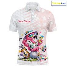 Load image into Gallery viewer, Funny Flamingo Golf Shirt With Pattern Pink Tropical – Personalized Name &amp; Team Custom Polo for Men NHT597