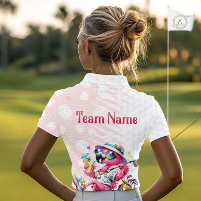 Funny Flamingo Golf Shirt With Pattern Pink Tropical – Personalized Name & Team Custom Polo For Womens NHT597