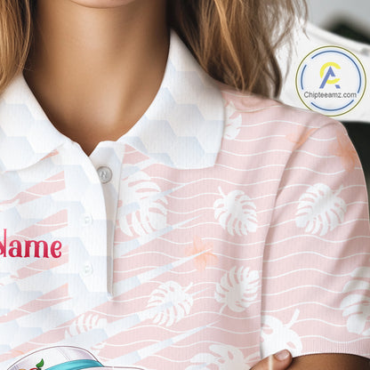 Funny Flamingo Golf Shirt With Pattern Pink Tropical – Personalized Name & Team Custom Polo For Womens NHT597