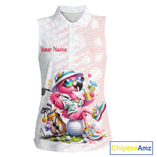 Load image into Gallery viewer, Funny Flamingo Womens Sleeveless Golf Shirt With Pattern Pink Tropical – Personalized Name &amp; Team Custom Polo NHT597