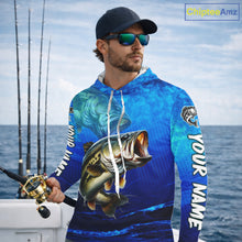Load image into Gallery viewer, Custom Name Royal Blue Bass Fishing Jersey - Personalized 3D Long Sleeve Hooded Fishing Shirt For Men
