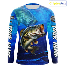 Load image into Gallery viewer, Custom Name Royal Blue Bass Fishing Jersey - Personalized 3D Long Sleeve Fishing Shirt For Men