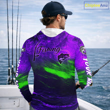 Load image into Gallery viewer, Custom Name Purple Lime Bass Fishing Jersey - Personalized 3D Long Sleeve Hooded Fishing Shirt For Men