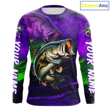 Load image into Gallery viewer, Custom Name Purple Lime Bass Fishing Jersey - Personalized 3D Long Sleeve Fishing Shirt For Men