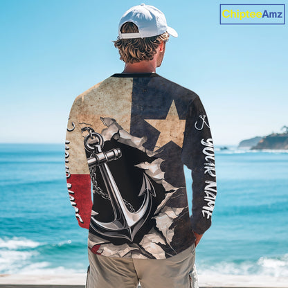 Patriotic Anchor Fishing Shirts Long Sleeve – Texas Flag Vintage Anchor Fisherman Shirt NHT610