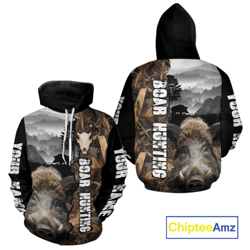 Wild Boar Hunting Camo Custom Name Shirts, Personalized Boar Hunting Clothes NHT324