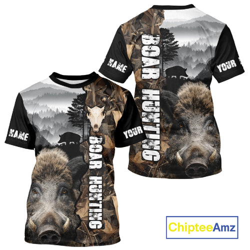 Wild Boar Hunting Camo Custom Name Shirts, Personalized Boar Hunting Clothes NHT324