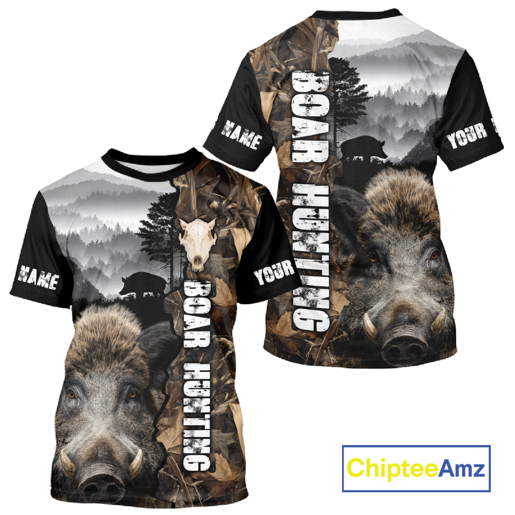 Wild Boar Hunting Camo Custom Name Shirts, Personalized Boar Hunting Clothes NHT324